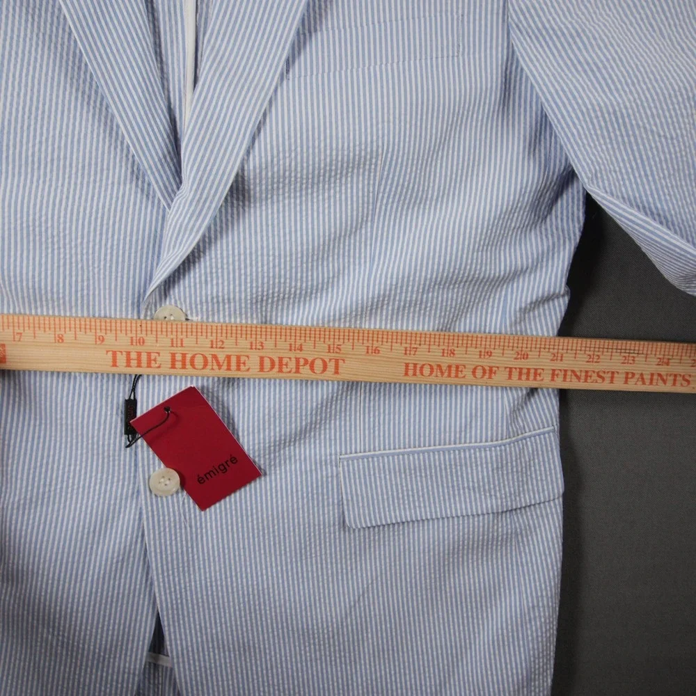 Super 140s Seersucker Striped Men Blazer R44 Resort Coastal Derby Ivy Emigre